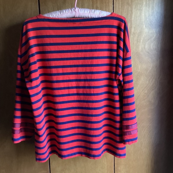 EUC J.Crew Boxy Red & Blue Boatneck, 3/4 Sleeve with Ribbon Trim, Small - Picture 2 of 4